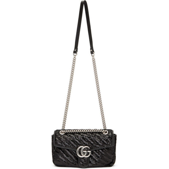 NEW GUCCI MARMONT SEQUIN LEATHER BLACK CROSSBODY SHOULDER BAG PURSE AUTH BOX! - Picture 5 of 16